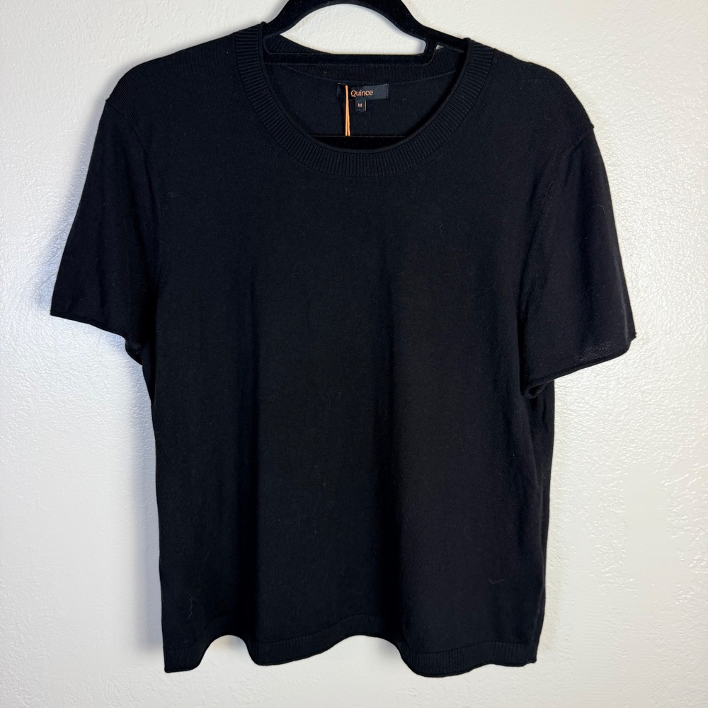 New Quince Women's L Black Organic Cotton Cashmere Relaxed Sweater Tee